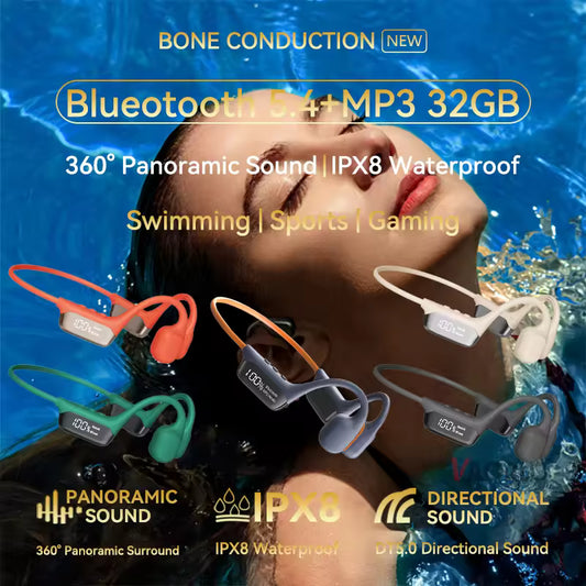 Bluetooth 5.4 True Bone Conduction Headphones IPX8 Waterproof
