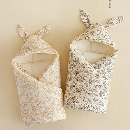 High Quality Cotton Newborn Swaddle Blanket with Cute Bunny Ears Hospital Delivery Wrap Extra Soft Thermal Baby Swaddling New