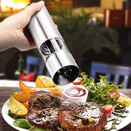 Stainless Steel Electric Pepper & Salt Grinder – Sleek Kitchen & Outdoor Seasoning Tool