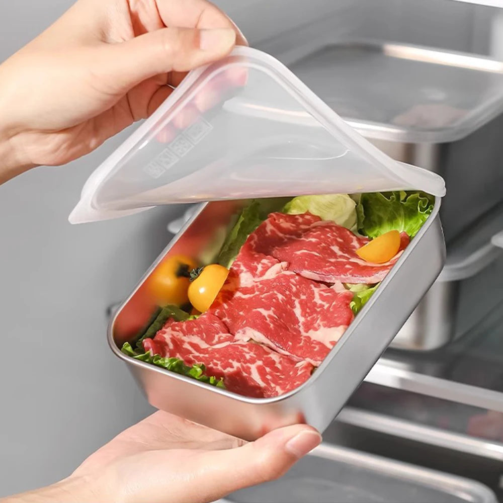 Stainless Steel Food Container with Cover Small Thicken Fresh-keep Food Fruit Lid Sealed Storage Box Kitchen Fridge Organizer
