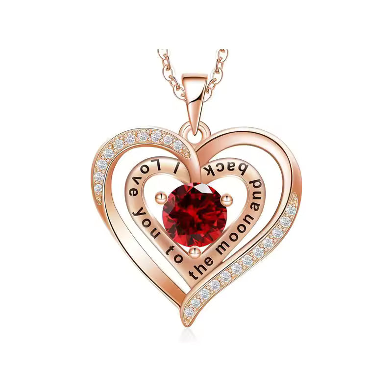 Luxury Red Zircon Pendant Necklaces With Rose Flower Gift Box
