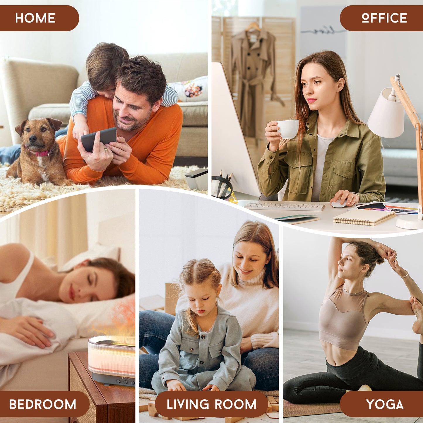 Sejoy Humidifier 300ml 6 Colors Mood Simulation Flame Light Aromatherapy Diffuser Super Quiet Auto Shut-Off Bedrooms Offices Liv