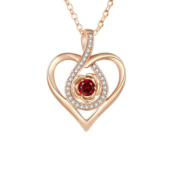 Luxury Red Zircon Pendant Necklaces With Rose Flower Gift Box