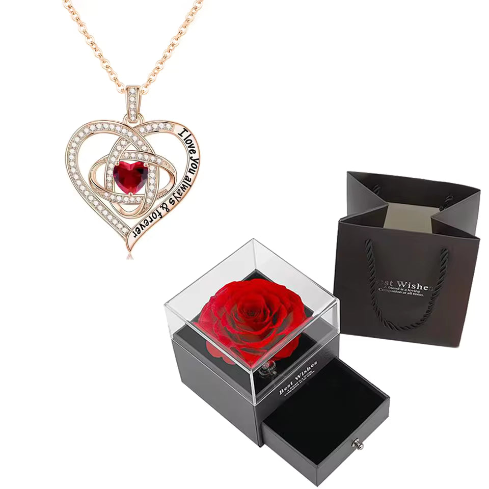 Luxury Red Zircon Pendant Necklaces With Rose Flower Gift Box