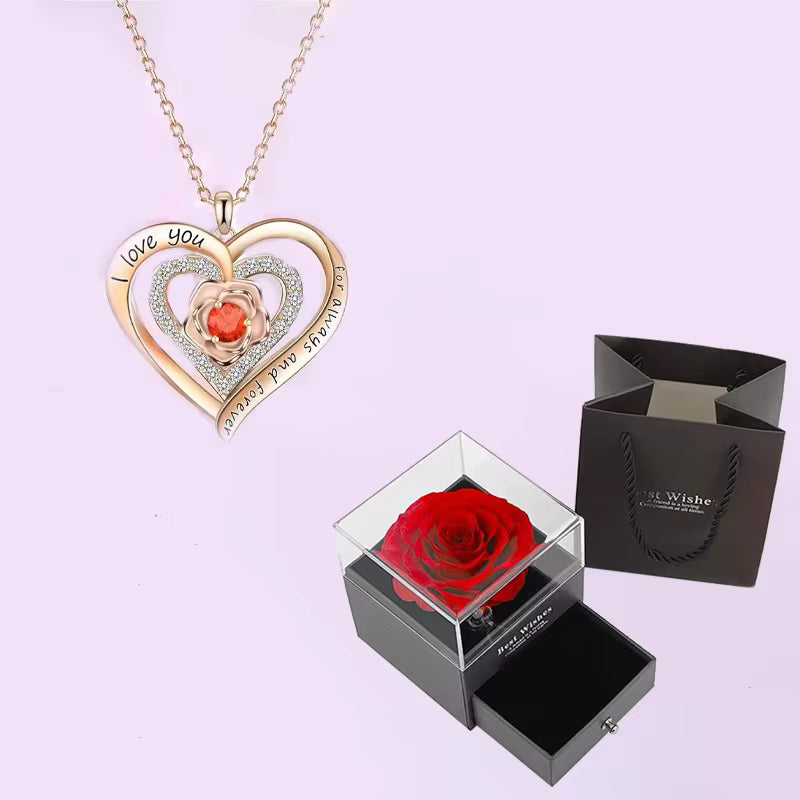 Luxury Red Zircon Pendant Necklaces With Rose Flower Gift Box