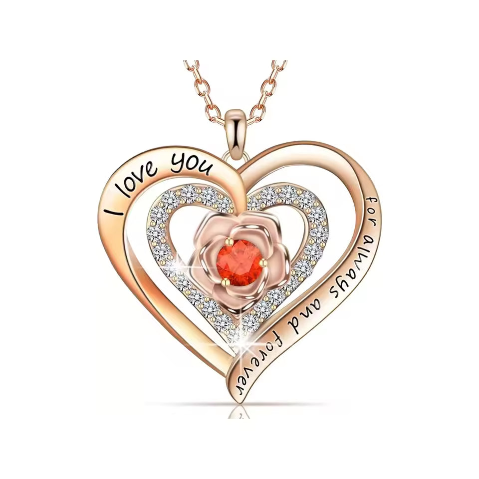 Luxury Red Zircon Pendant Necklaces With Rose Flower Gift Box