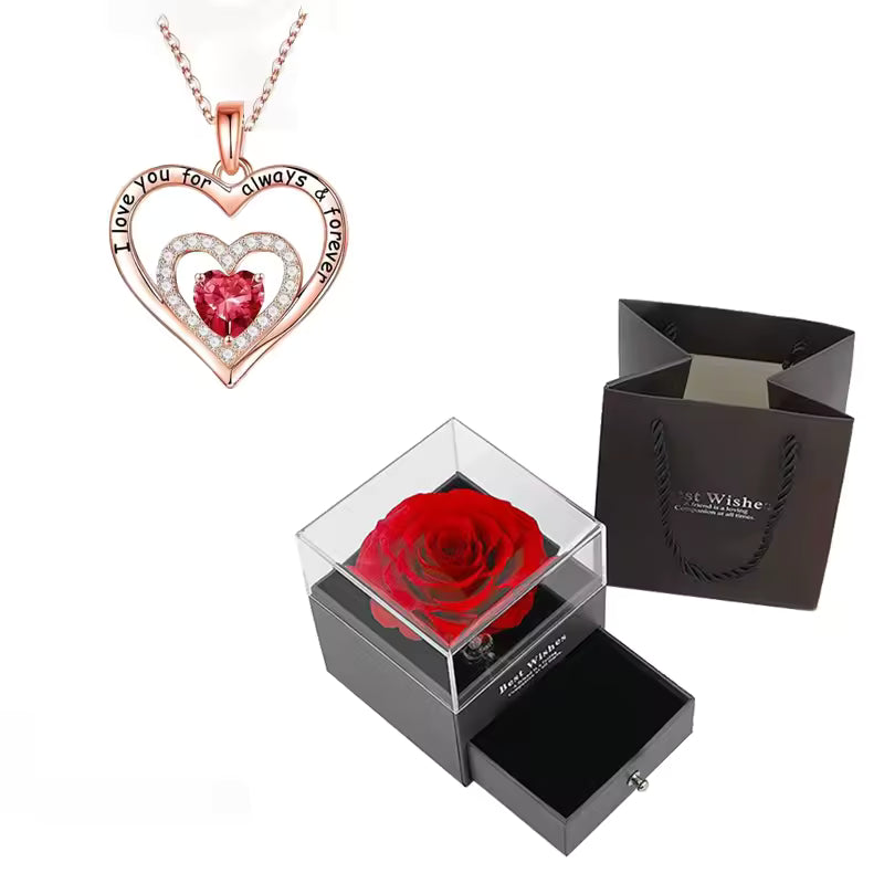 Luxury Red Zircon Pendant Necklaces With Rose Flower Gift Box