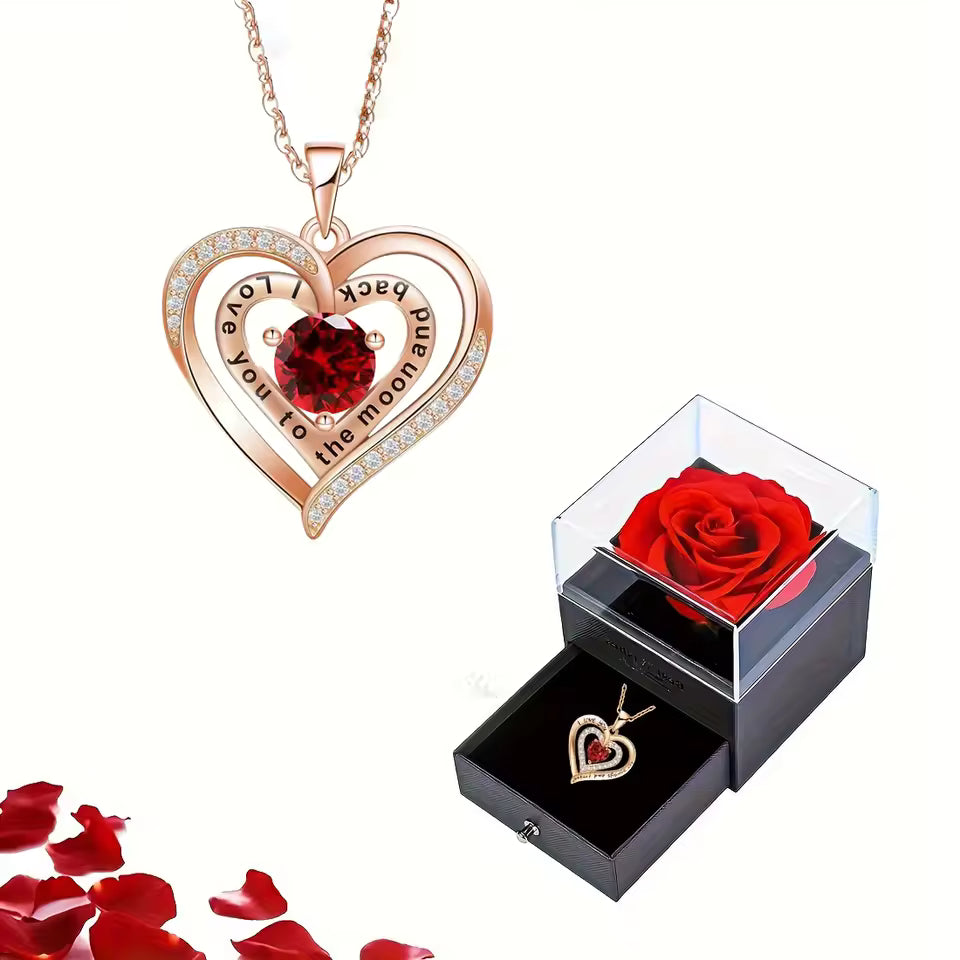 Luxury Red Zircon Pendant Necklaces With Rose Flower Gift Box