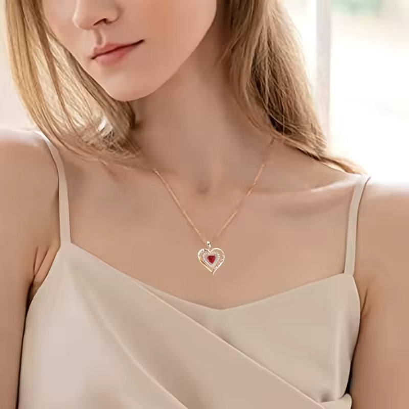 Luxury Red Zircon Pendant Necklaces With Rose Flower Gift Box