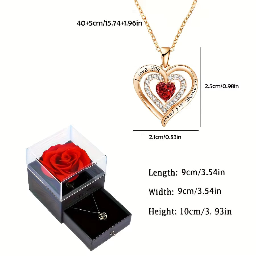 Luxury Red Zircon Pendant Necklaces With Rose Flower Gift Box
