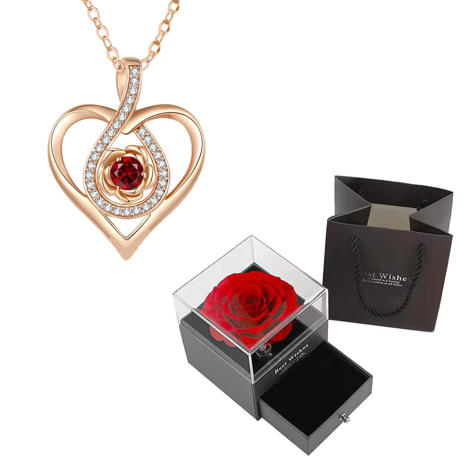 Luxury Red Zircon Pendant Necklaces With Rose Flower Gift Box