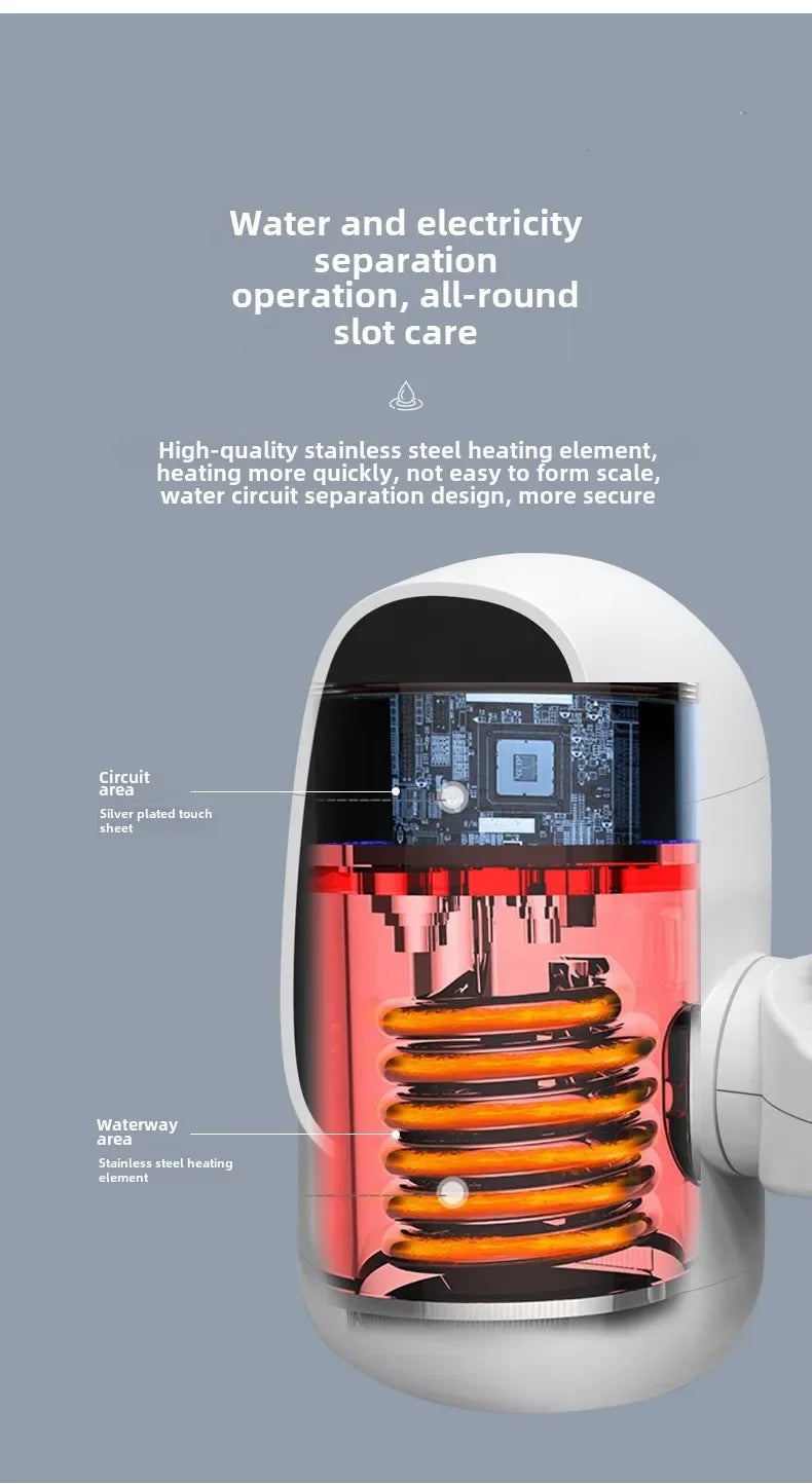 3000W Instant Hot Water Heater Faucet Electric Tankless for Kitchen Fast Heating Tap with Temperature Display