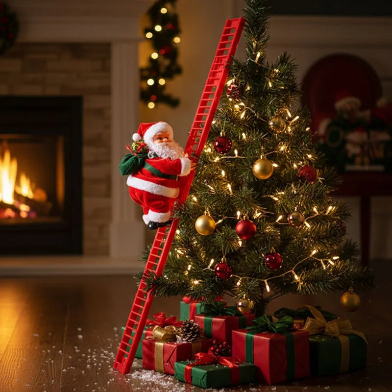 Electric Climbing Ladder Santa Claus, Music Doll Christmas Ornament Decoration, Home Christmas Tree Hanging Decor NewYear Gift