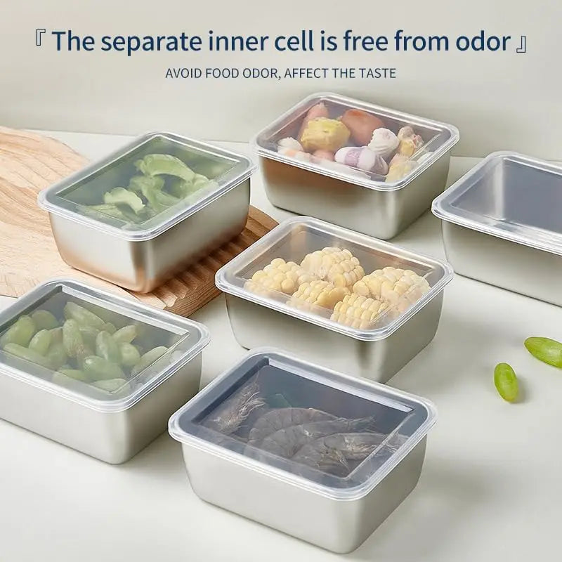 Stainless Steel Food Container with Cover Small Thicken Fresh-keep Food Fruit Lid Sealed Storage Box  Kitchen Fridge Organizer