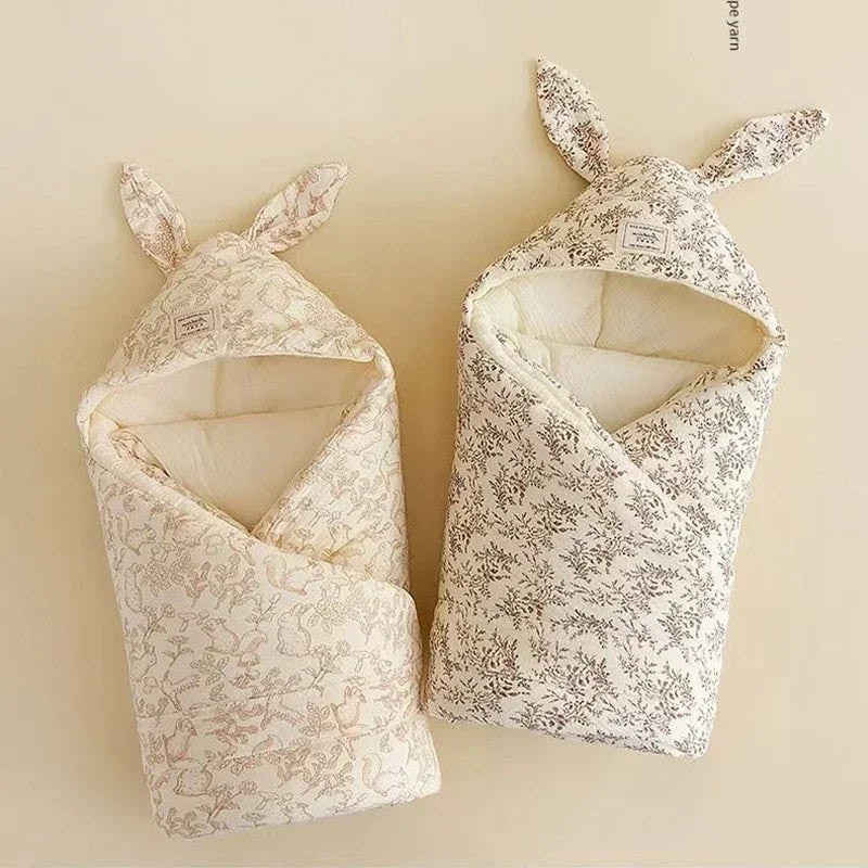 High Quality Cotton Newborn Swaddle Blanket with Cute Bunny Ears Hospital Delivery Wrap Extra Soft Thermal Baby Swaddling New