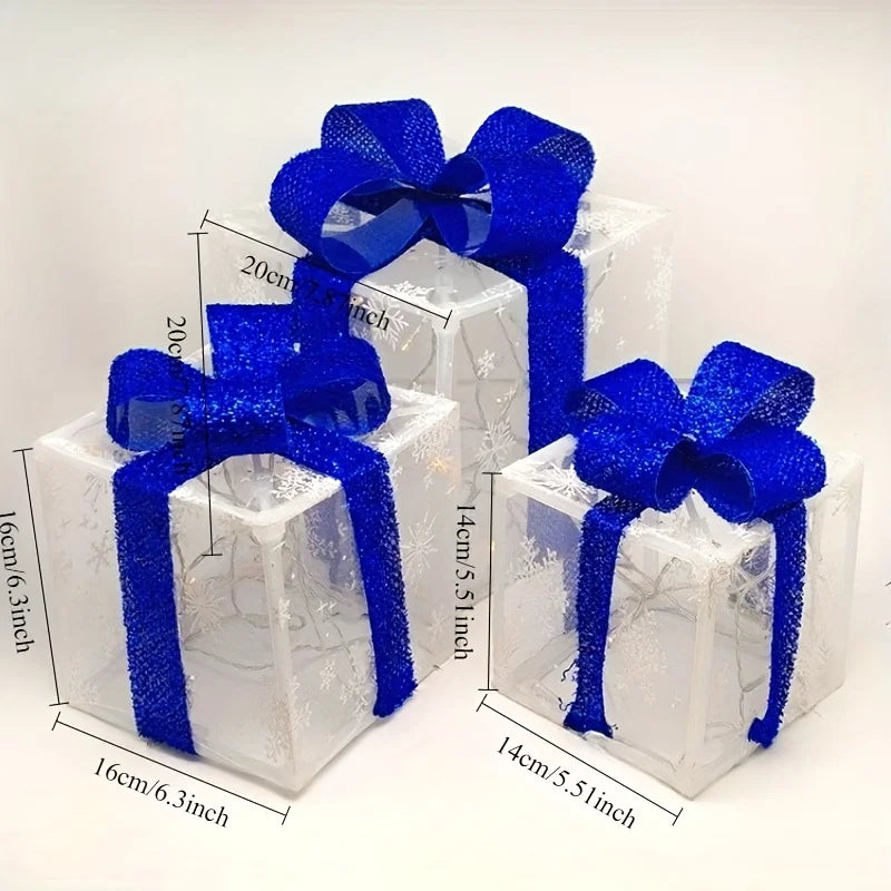 3pcs Christmas Luminous Gift Box Christmas Tree Decoration Holiday Party Decoration Christmas Decoration (No Built-in Battery)