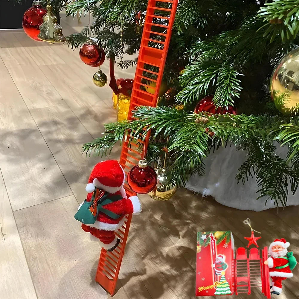 Electric Climbing Ladder Santa Claus, Music Doll Christmas Ornament Decoration, Home Christmas Tree Hanging Decor NewYear Gift