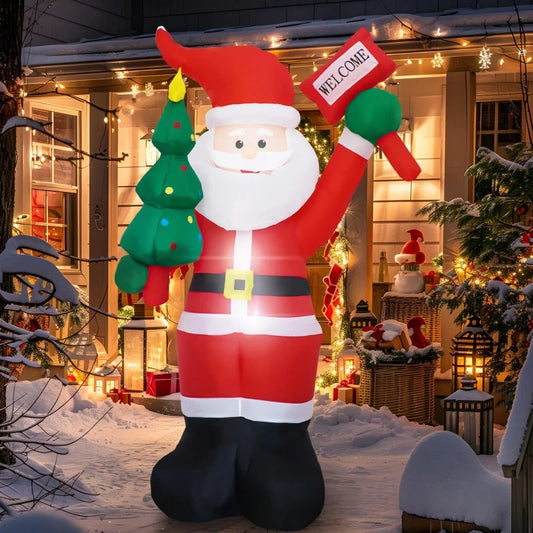 1.2/1.8m Inflatable Santa Claus Holding Christmas Tree Gift Bags Outdoor Decoration with LED Lights Blowing up Toys Garden Decor