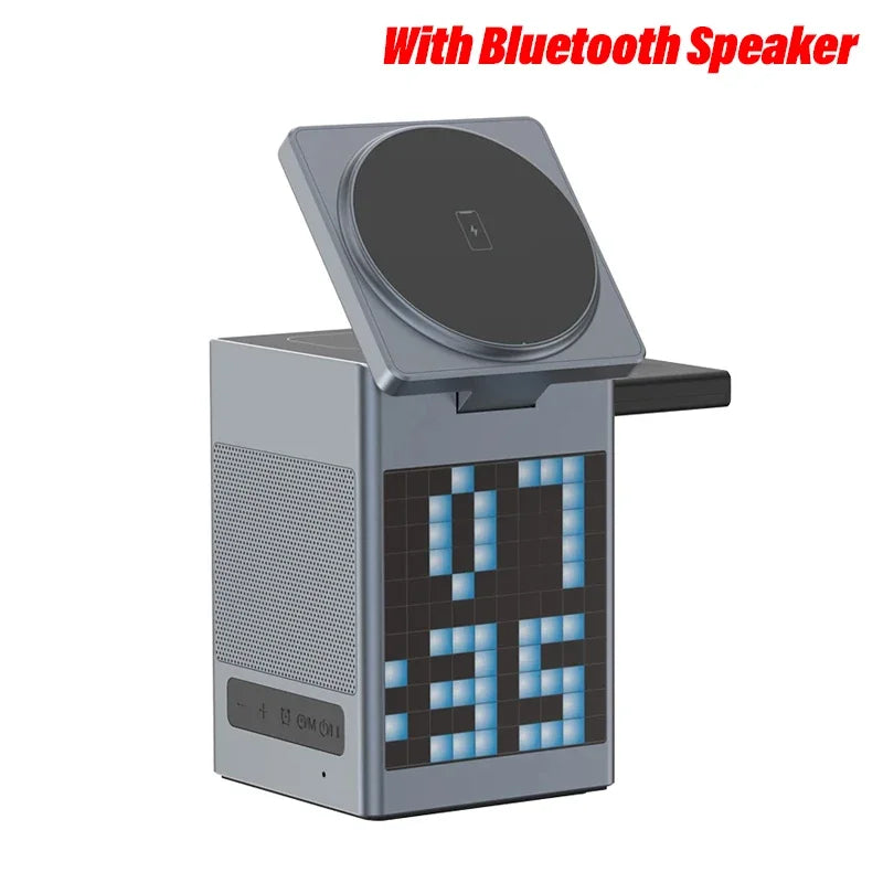 6 in 1 Magnetic Multi-function Wireless Charger with Bluetooth Speaker Alarm Clock for Iphone 16 15 Pro Max for Airpods Iwatch