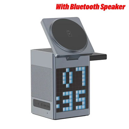 6 in 1 Magnetic Multi-function Wireless Charger with Bluetooth Speaker Alarm Clock for Iphone 16 15 Pro Max for Airpods Iwatch