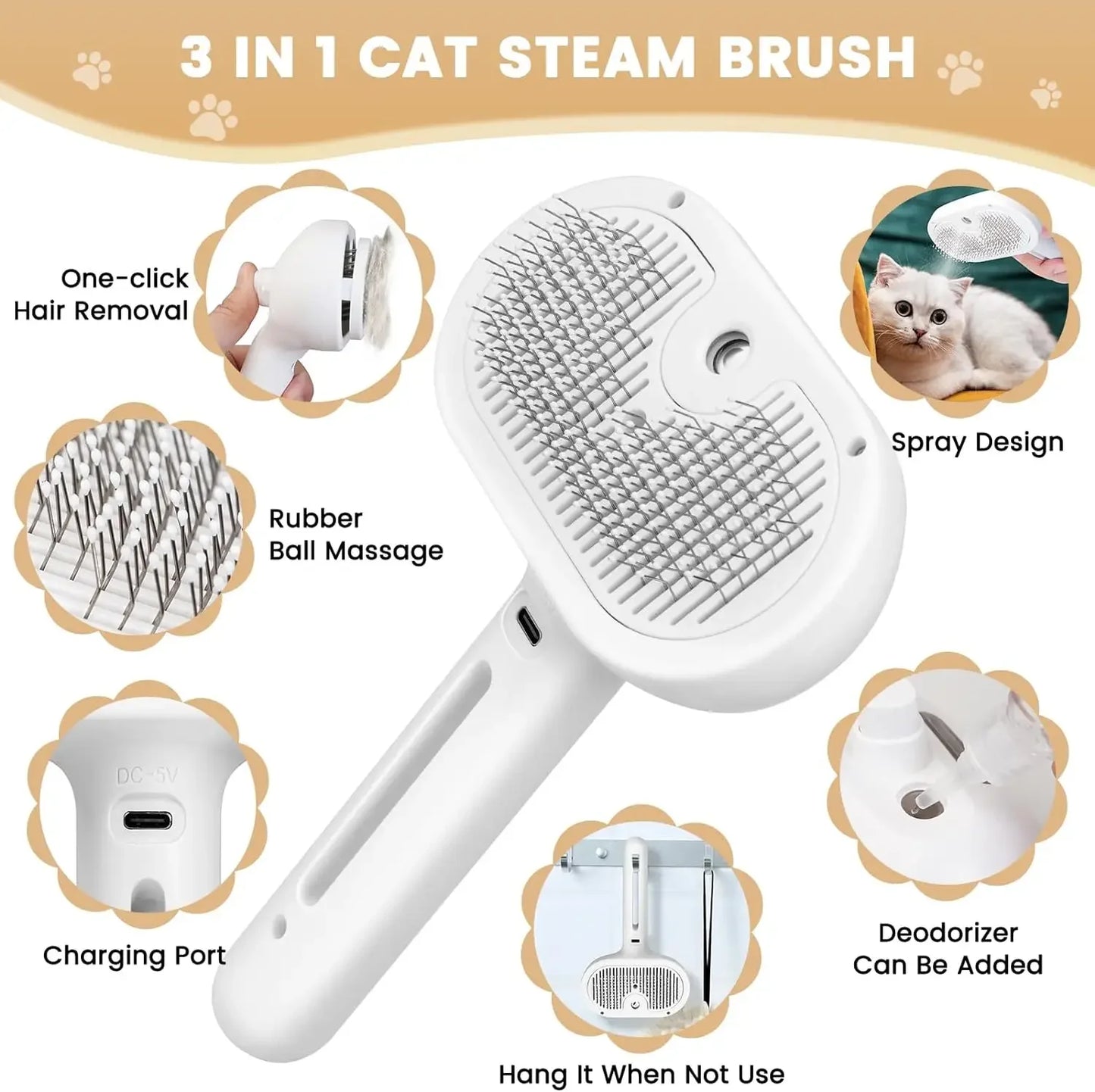 Pet Spray Grooming Comb Steam Brush for Dogs and Cats