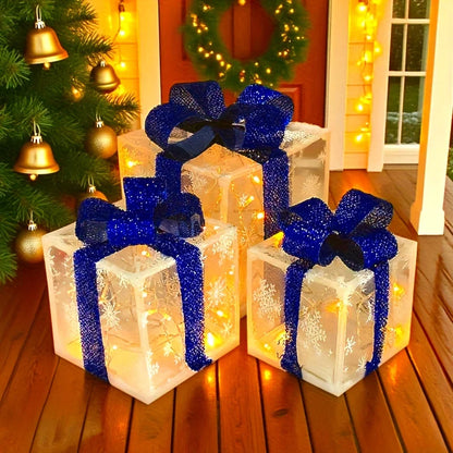 3pcs Christmas Luminous Gift Box Christmas Tree Decoration Holiday Party Decoration Christmas Decoration (No Built-in Battery)