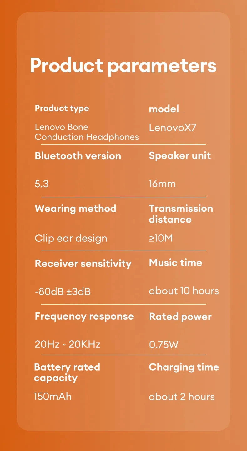Lenovo X7 Air Conduction Headphone Wireless Bluetooth 5.3 Earphones Bone Conduction