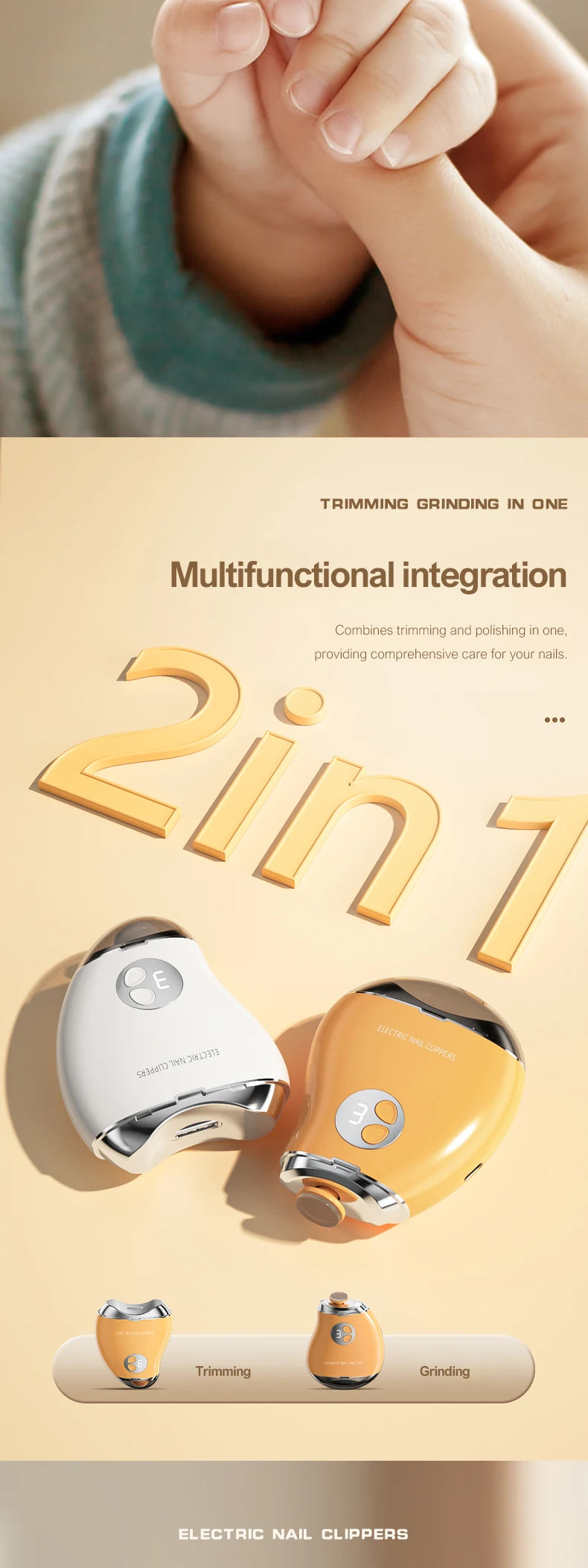 2-in-1 electric trimming and polishing machine Nail Polisher Charging Anti Pinch Nail Clipper