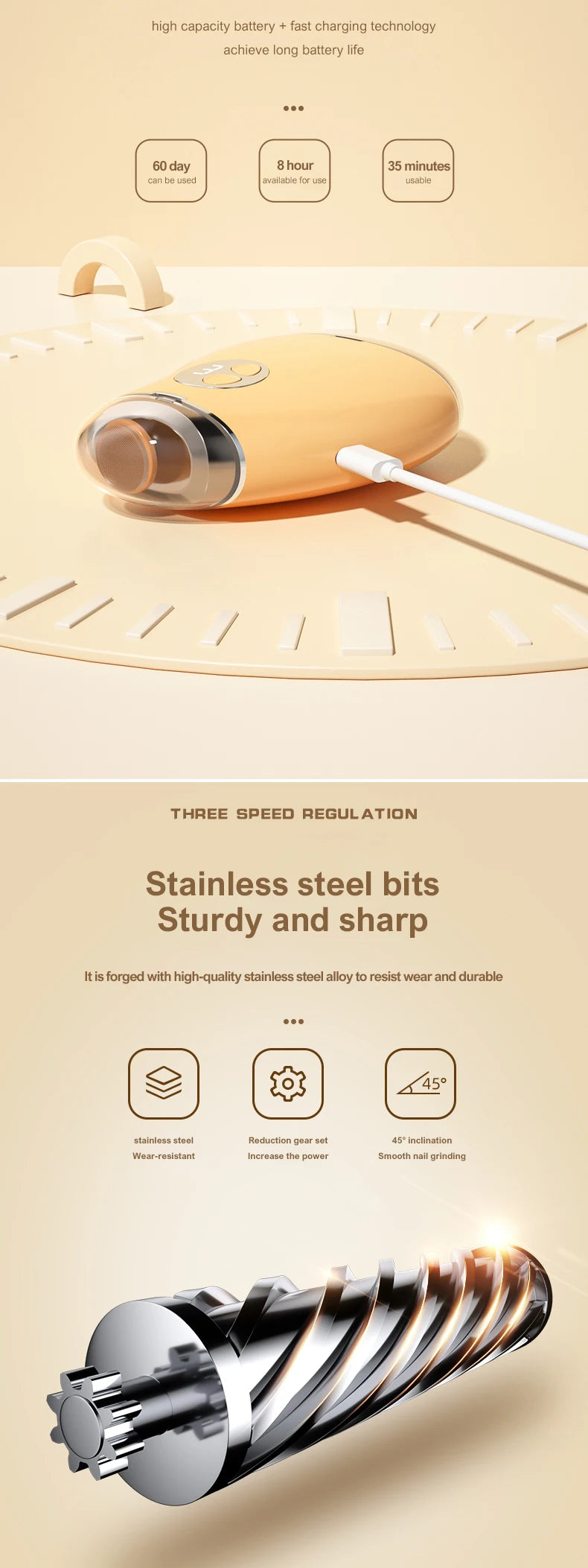 2-in-1 electric trimming and polishing machine Nail Polisher Charging Anti Pinch Nail Clipper