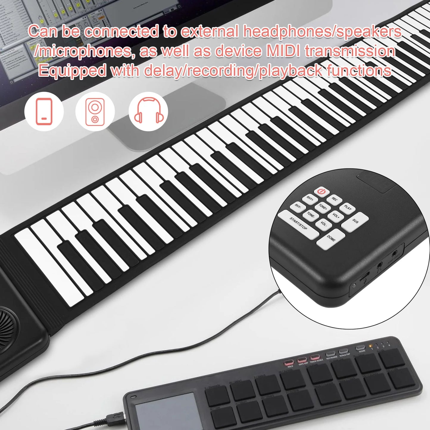 88 Key Portable Piano Handroll Electronic Piano Environmental Silicone Foldable Piano Home Practice Professional Electronic Pian