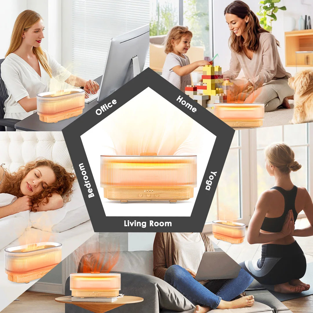 Sejoy Humidifier 300ml 6 Colors Mood Simulation Flame Light Aromatherapy Diffuser Super Quiet Auto Shut-Off Bedrooms Offices Liv