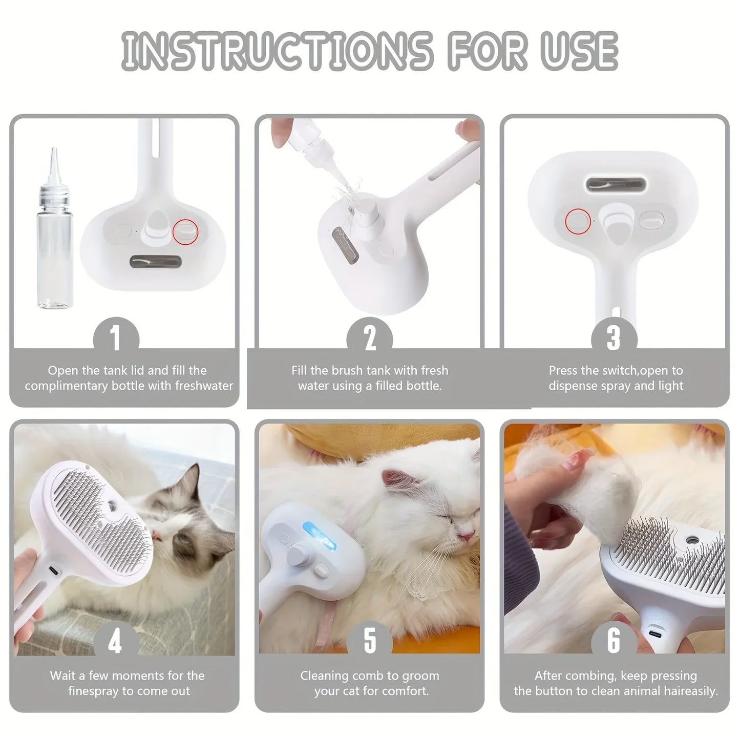 Pet Spray Grooming Comb Steam Brush for Dogs and Cats