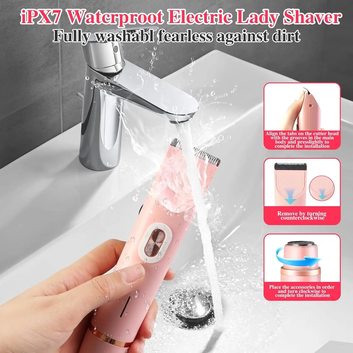 Electric Razors for Women 2 in 1 Electric Shaver for Pubic Hair Trimmer IPX7 Waterproof Wet&Dry Use Bikini Shaver for Body