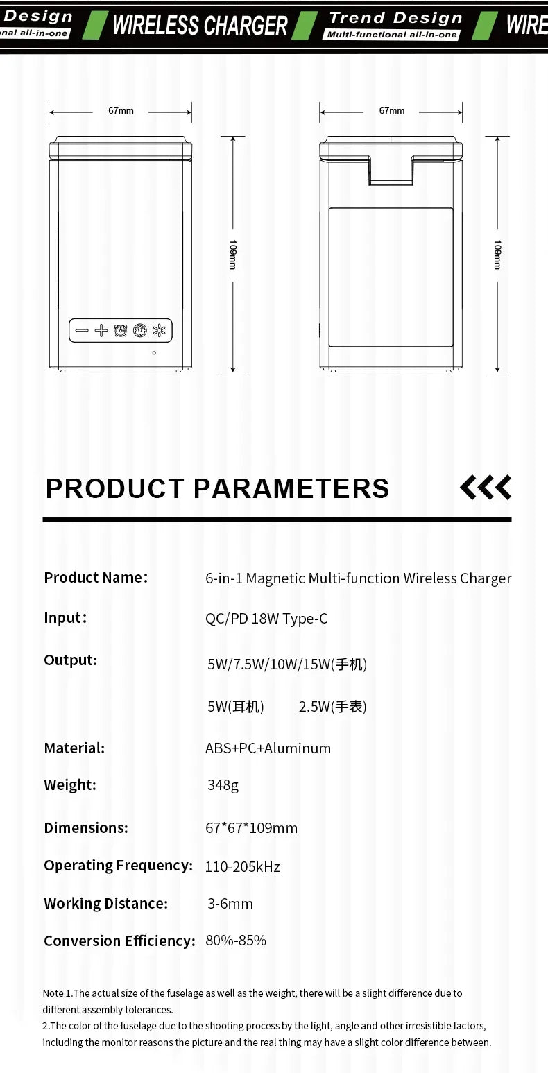 6 in 1 Magnetic Multi-function Wireless Charger with Bluetooth Speaker Alarm Clock for Iphone 16 15 Pro Max for Airpods Iwatch