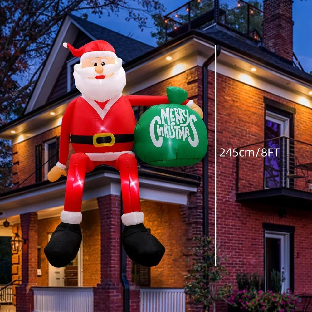 1.2/1.8m Inflatable Santa Claus Holding Christmas Tree Gift Bags Outdoor Decoration with LED Lights Blowing up Toys Garden Decor