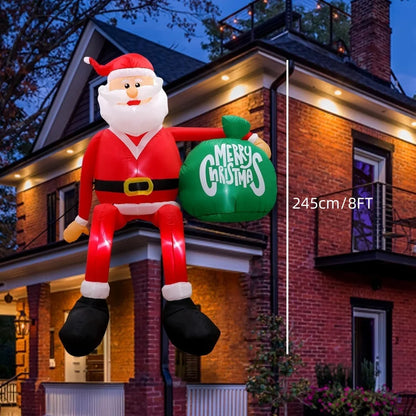 1.2/1.8m Inflatable Santa Claus Holding Christmas Tree Gift Bags Outdoor Decoration with LED Lights Blowing up Toys Garden Decor