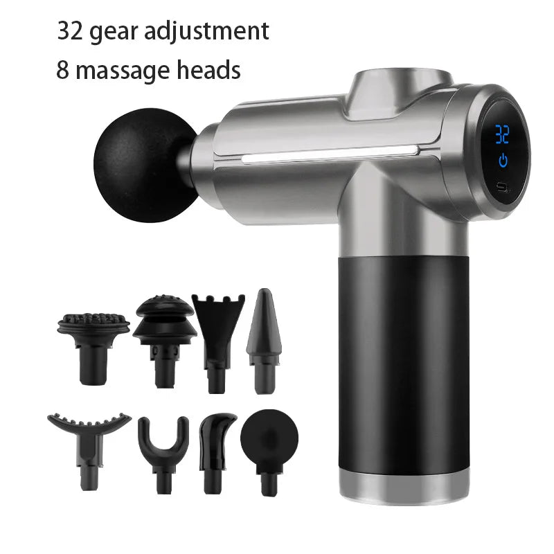 Electric Muscle Relaxor Fascia Gun with 8 Heads Touch Screen Fitness Grade Neck Membrane Grabbing Device Massage Machine Vibrati