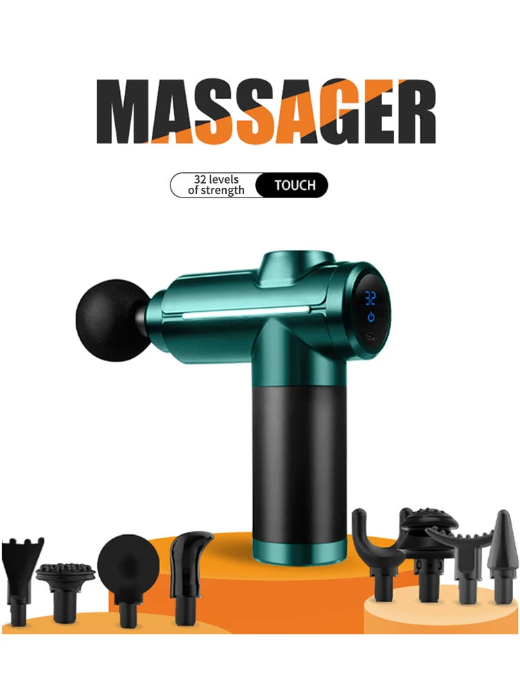 Electric Muscle Relaxor Fascia Gun with 8 Heads Touch Screen Fitness Grade Neck Membrane Grabbing Device Massage Machine Vibrati