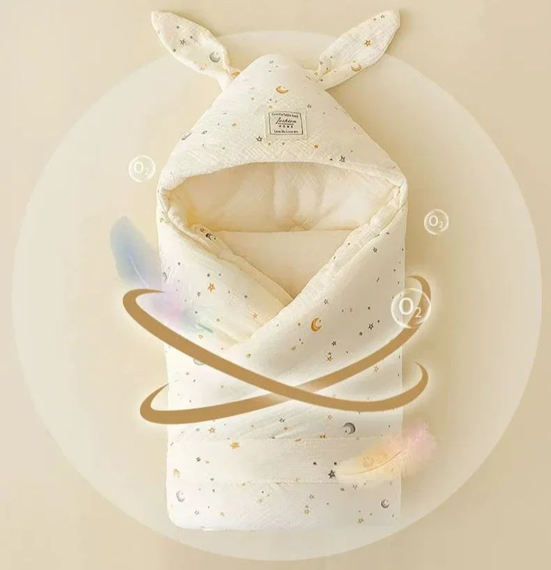High Quality Cotton Newborn Swaddle Blanket with Cute Bunny Ears Hospital Delivery Wrap Extra Soft Thermal Baby Swaddling New