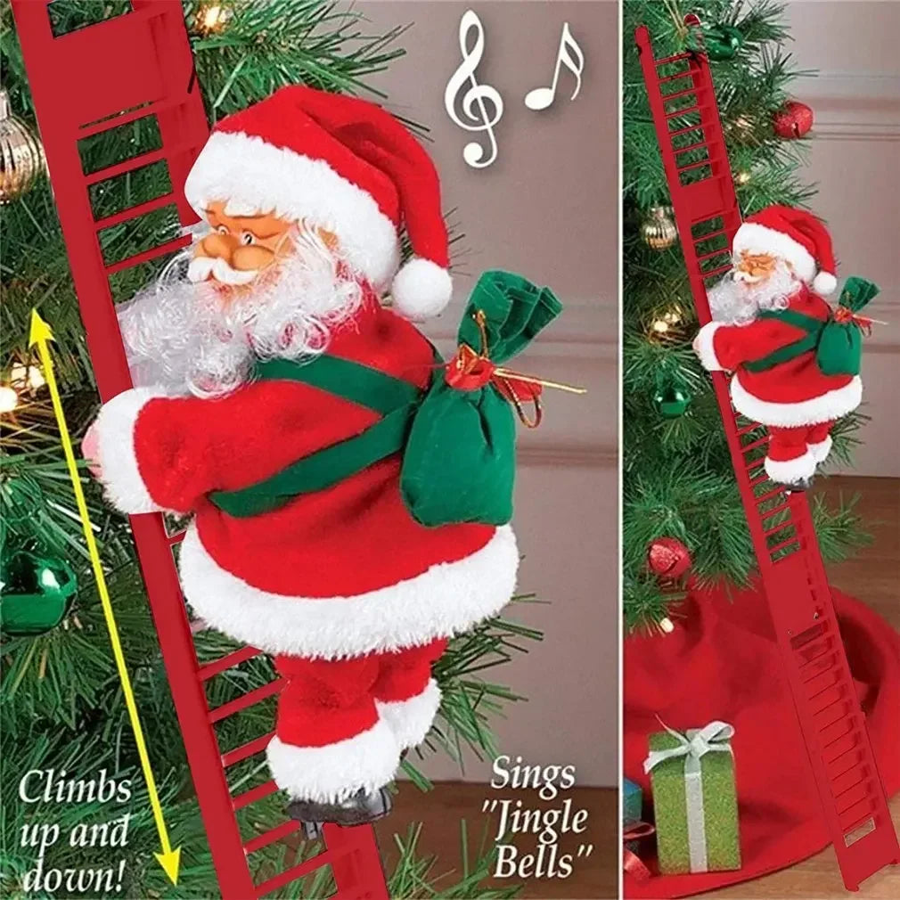 Electric Climbing Ladder Santa Claus, Music Doll Christmas Ornament Decoration, Home Christmas Tree Hanging Decor NewYear Gift