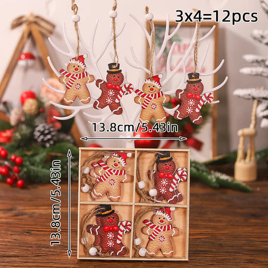 CF-549/12pcs Christmas Dwarf Wooden Pendant Christmas Tree Hanging Ornaments New Year 2024 Christmas Gift Decorations Noel Home Decor