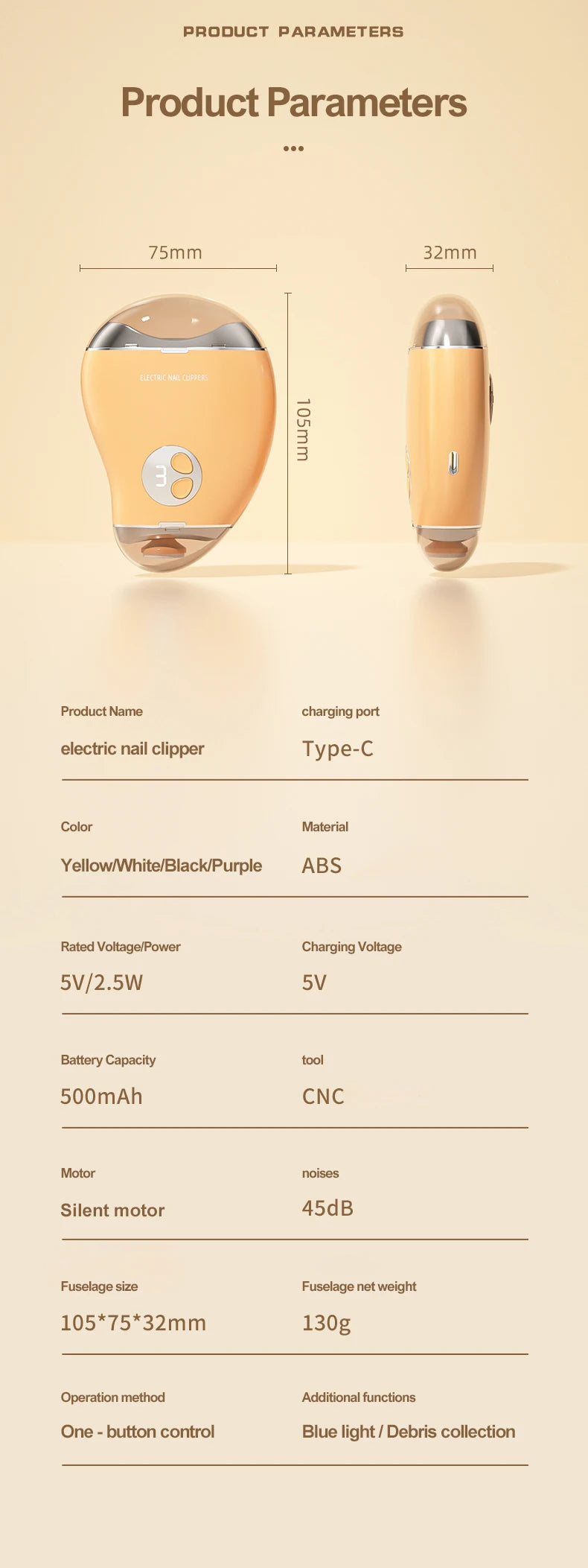 2-in-1 electric trimming and polishing machine Nail Polisher Charging Anti Pinch Nail Clipper