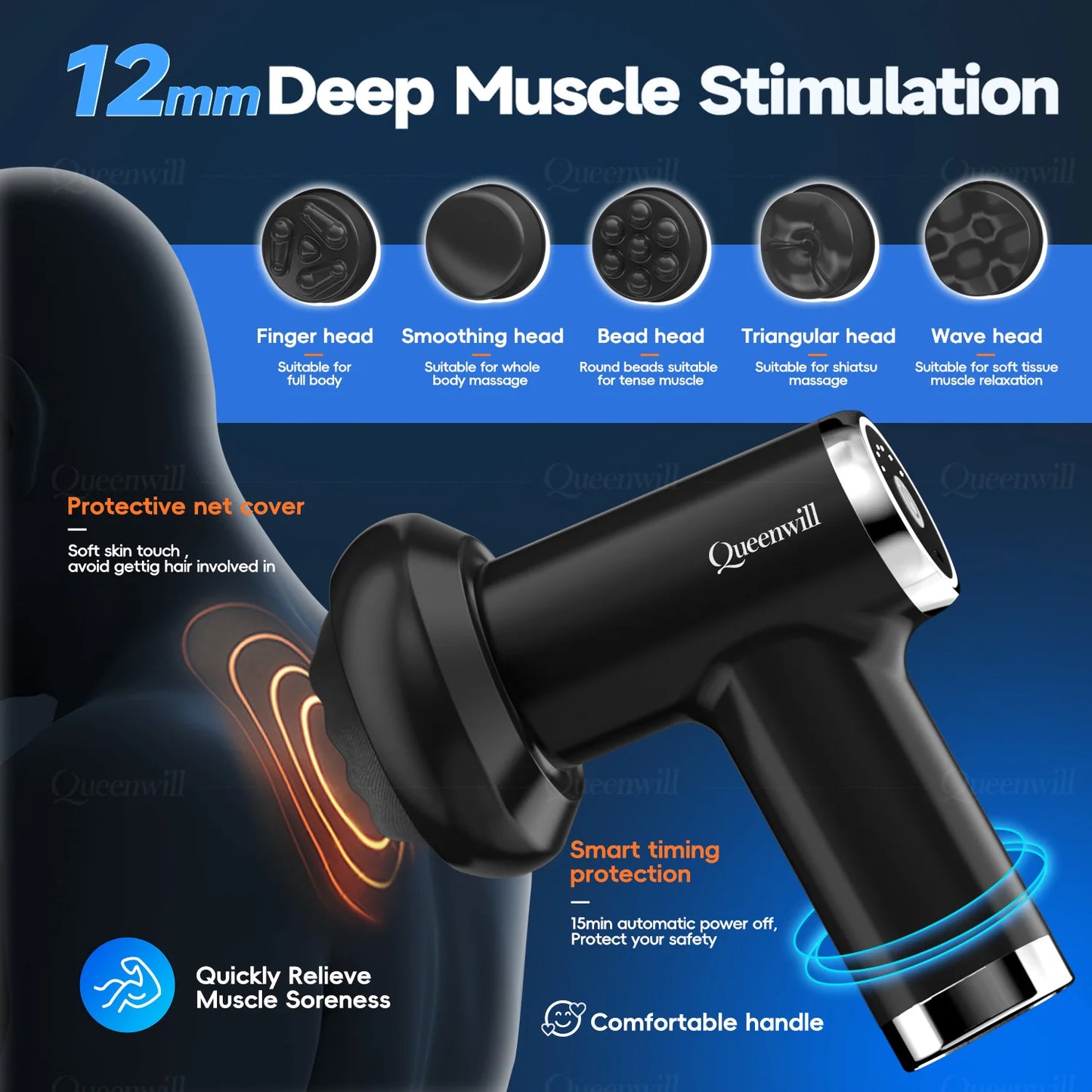 Portable Electric Massage Gun Body Sculpting Massager Deep Tissue Muscle Relaxation Massage Machine With 5 Heads For Full Body