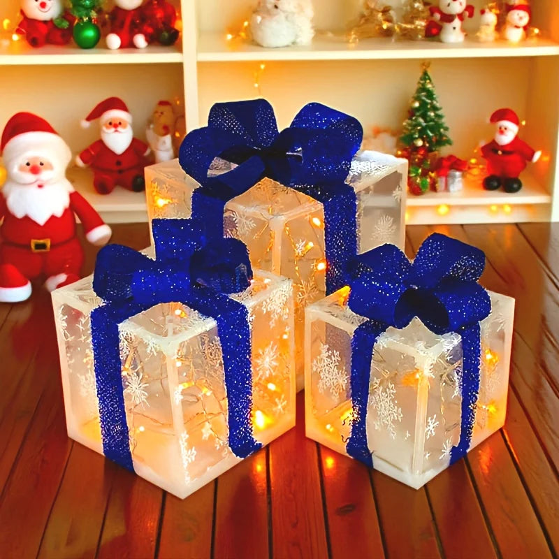 3pcs Christmas Luminous Gift Box Christmas Tree Decoration Holiday Party Decoration Christmas Decoration (No Built-in Battery)