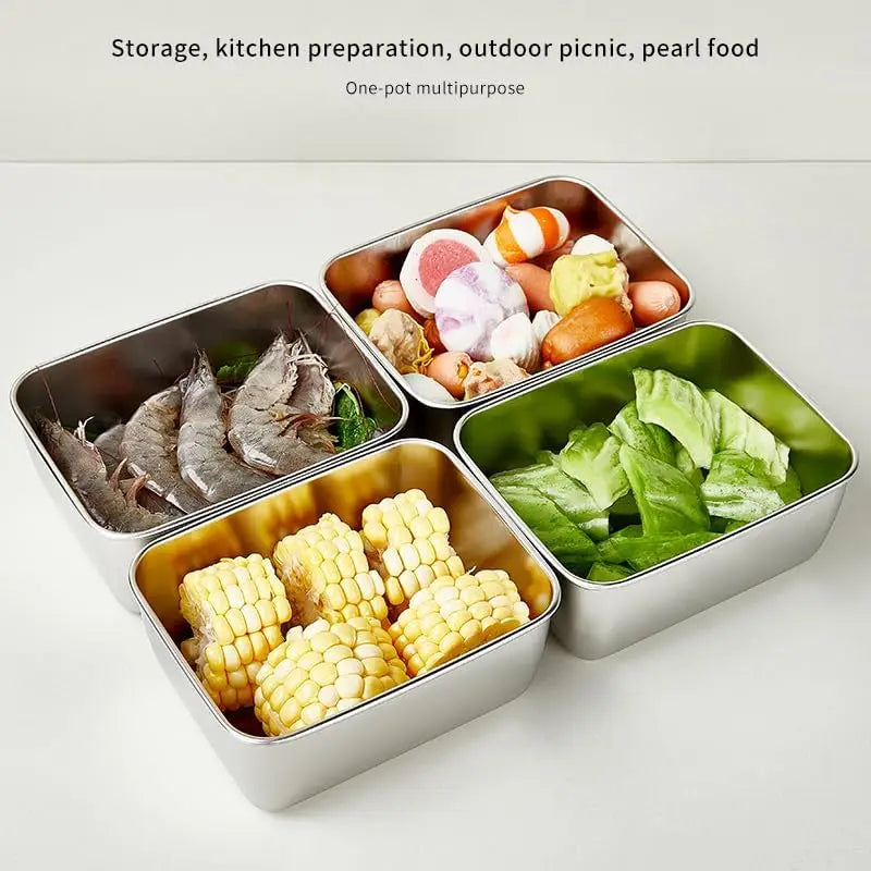 Stainless Steel Food Container with Cover Small Thicken Fresh-keep Food Fruit Lid Sealed Storage Box  Kitchen Fridge Organizer