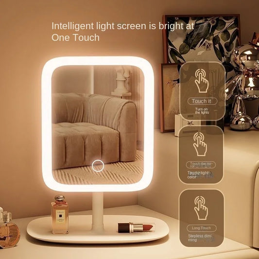 Internet celebrity with illuminated makeup mirror, student desktop makeup mirror, desktop touch up makeup mirror