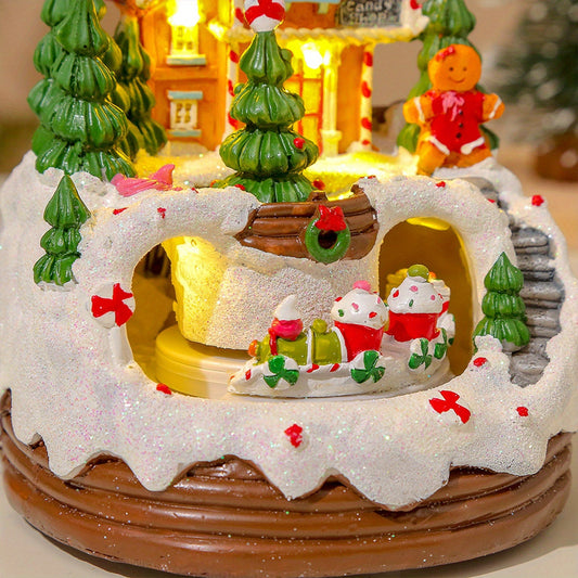 CF-41Rotating Luminous Christmas Creative Ornaments Decorations Music Train Snow House Gift